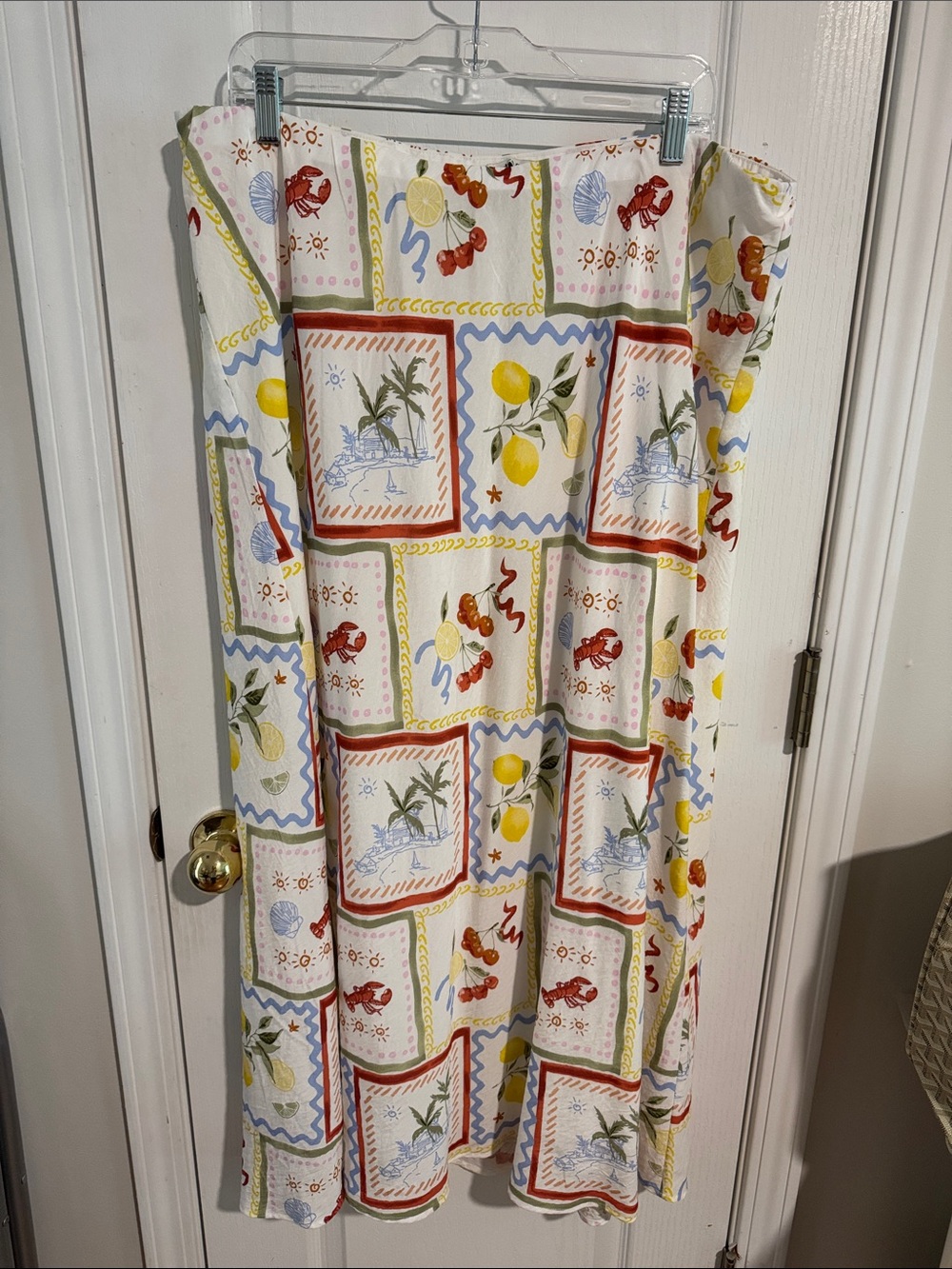 Abercrombie & Fitch White Maxi Skirt with Yellow, Red & Blue Print
